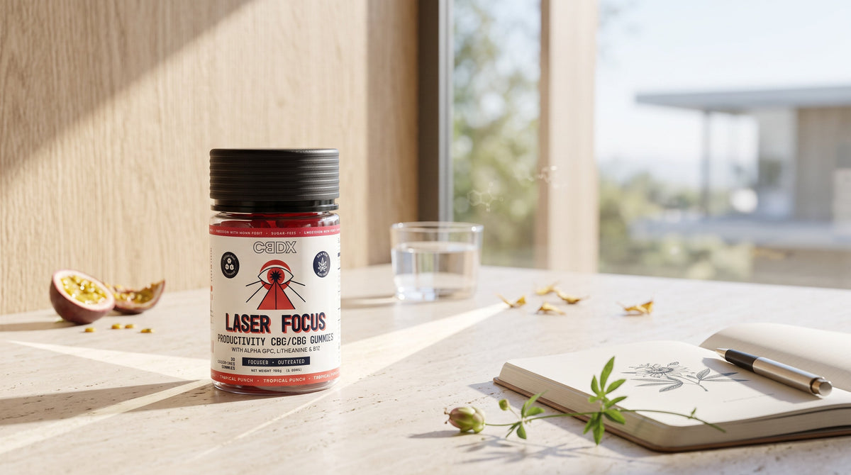 CBDX Laser Focus CBG and CBC gummies for daytime focus and clarity