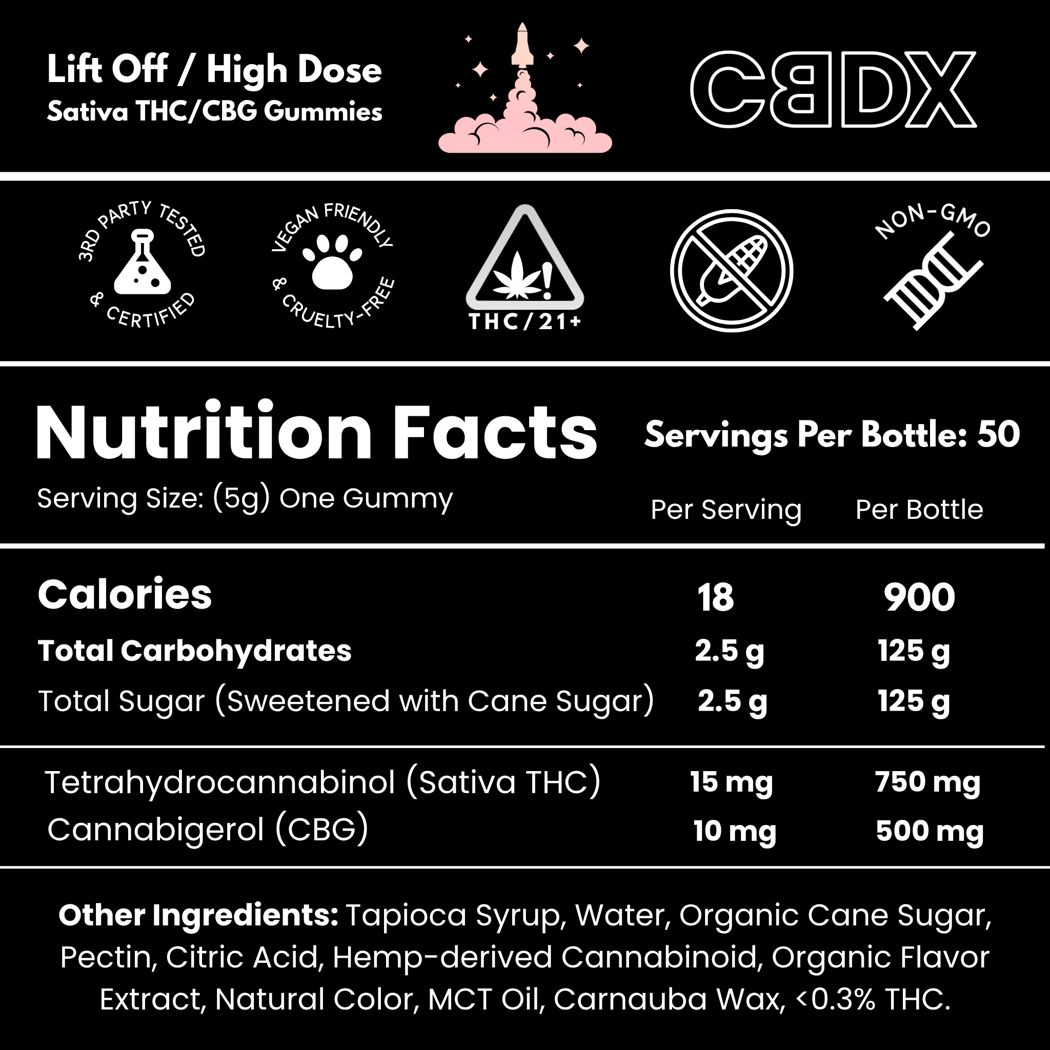 "Lift Off" Sativa THC Gummies - 50 Count