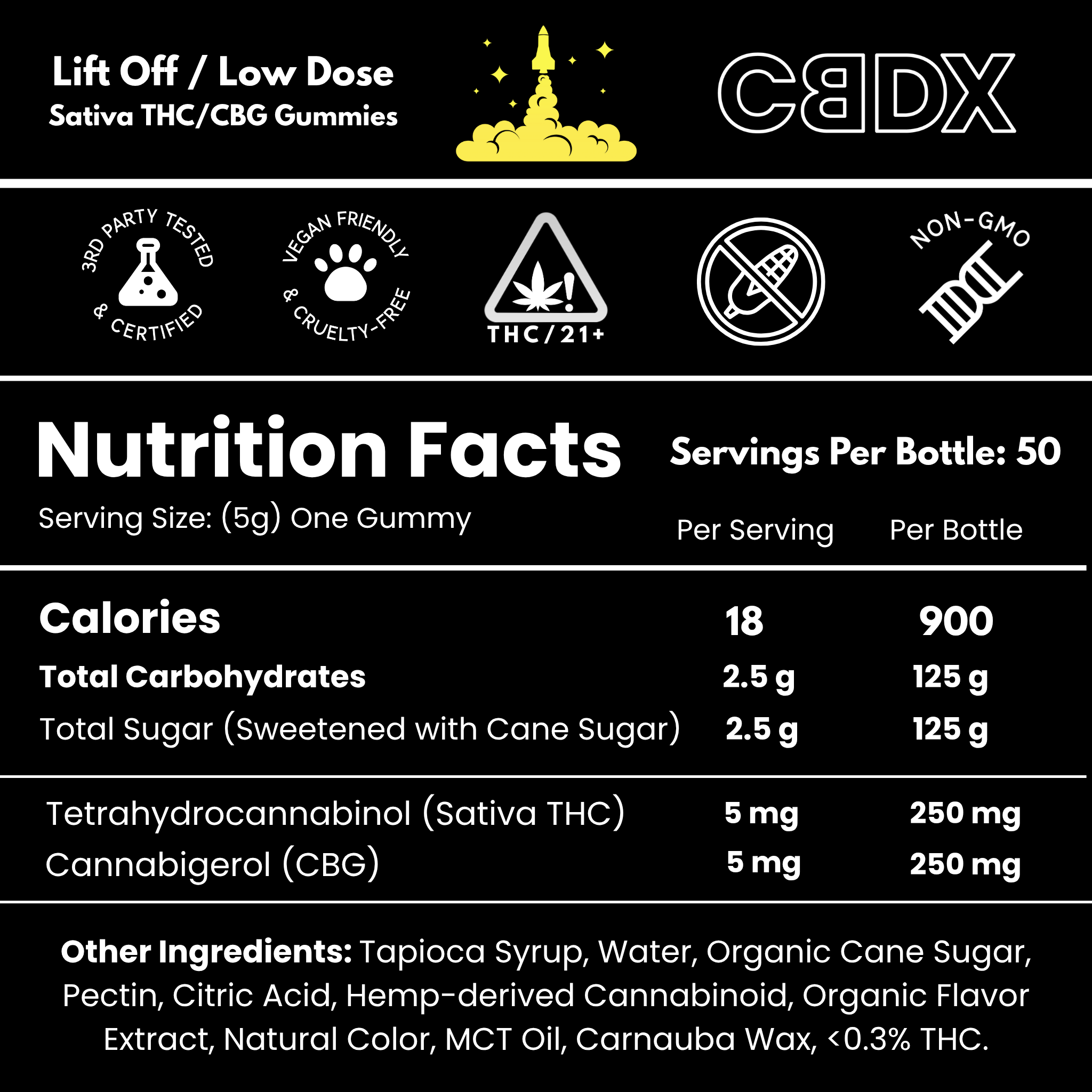 "Lift Off" Sativa THC Gummies - 50 Count