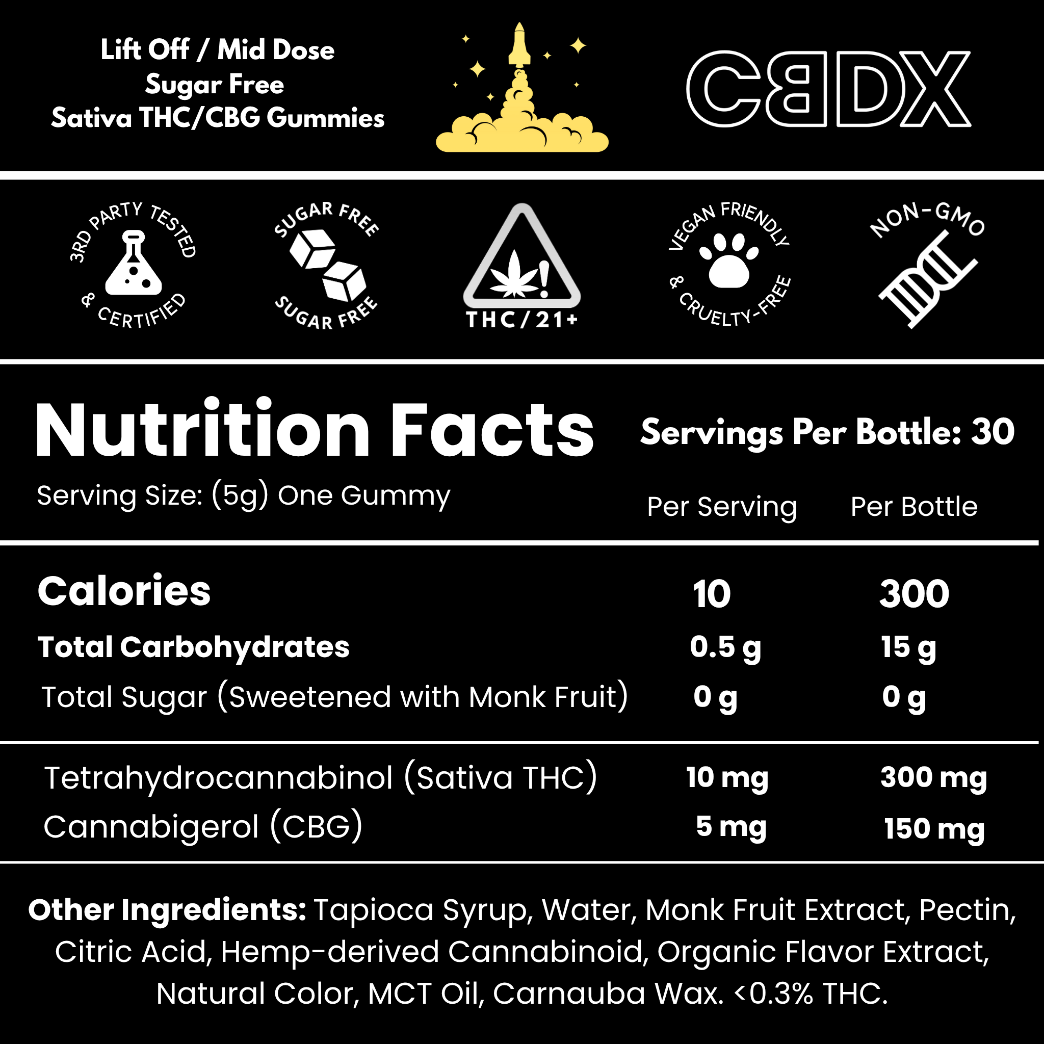 Lift Off - Sugar Free Sativa THC Gummies