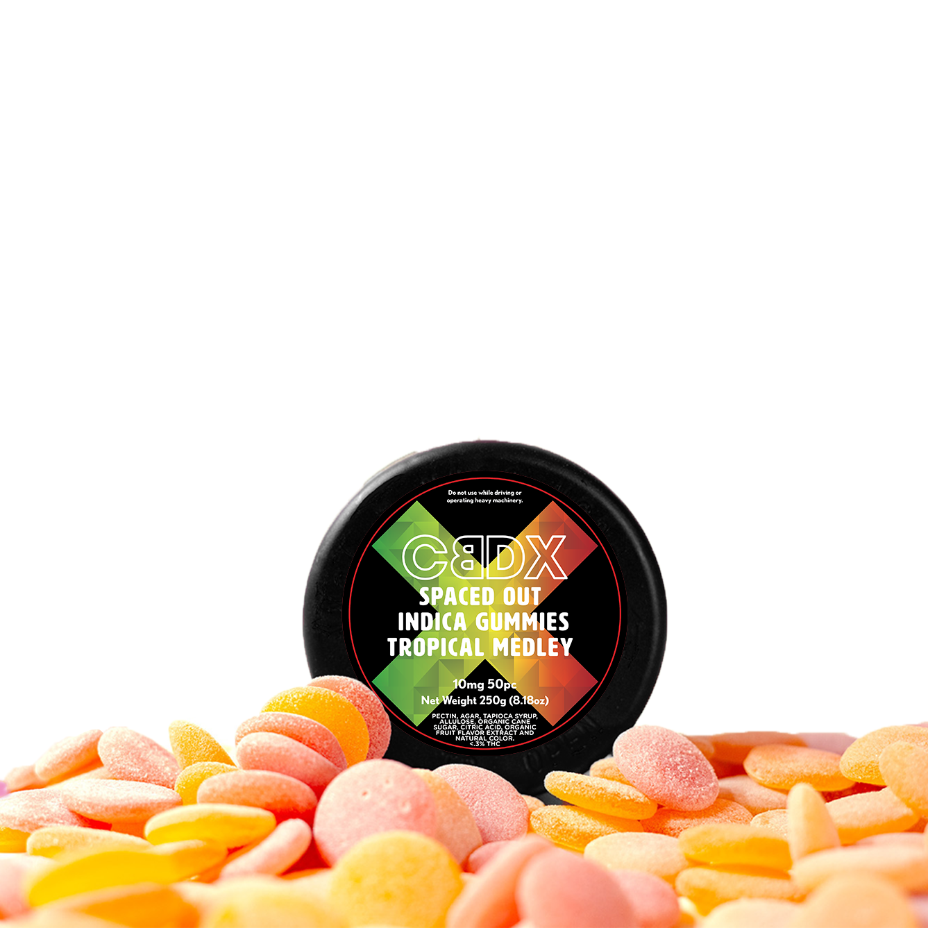 Spaced Out – Indica THC Gummies (Cane Sugar)  50 Count