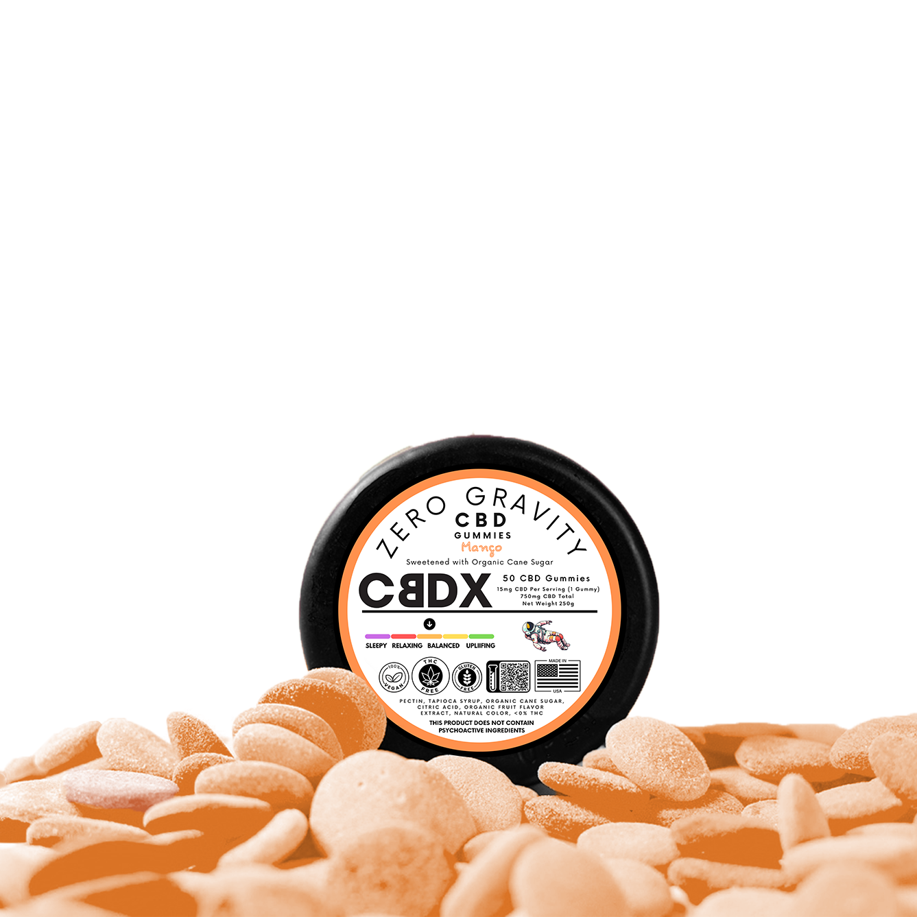 Zero Gravity – CBD Gummies (Cane Sugar)  50 Count