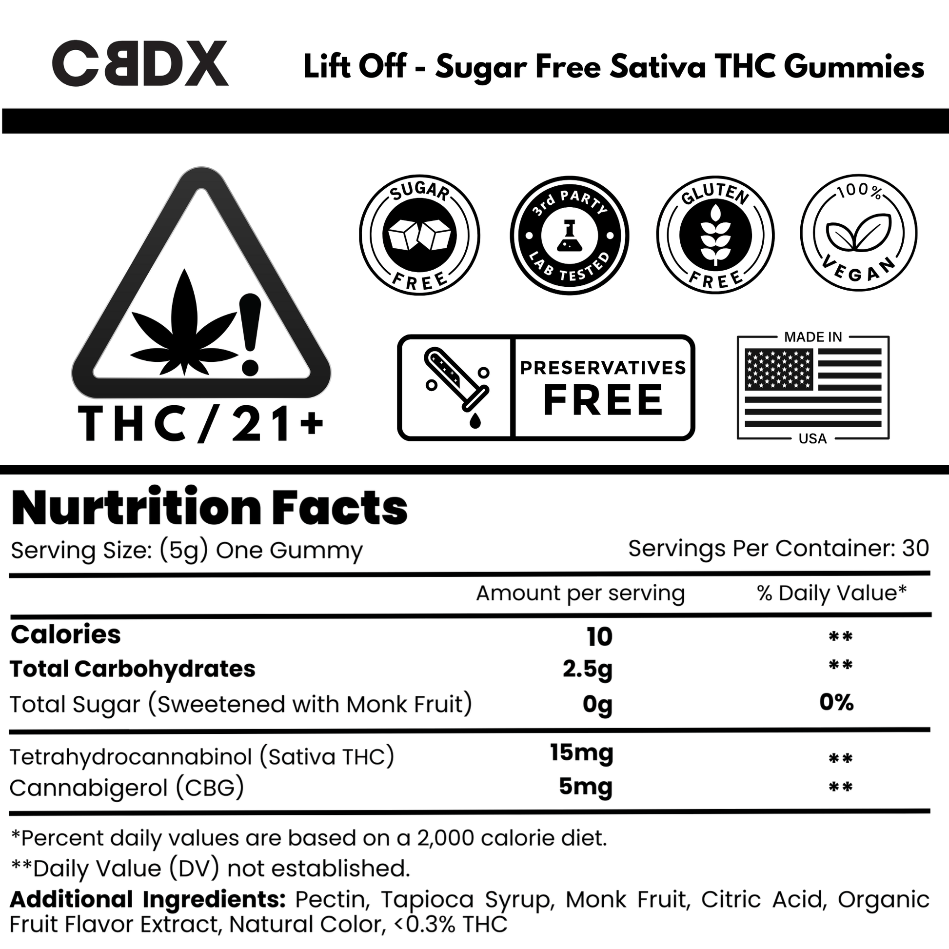 Lift Off - Sativa THC Gummies 30x Sugar - Free - CBDX.com