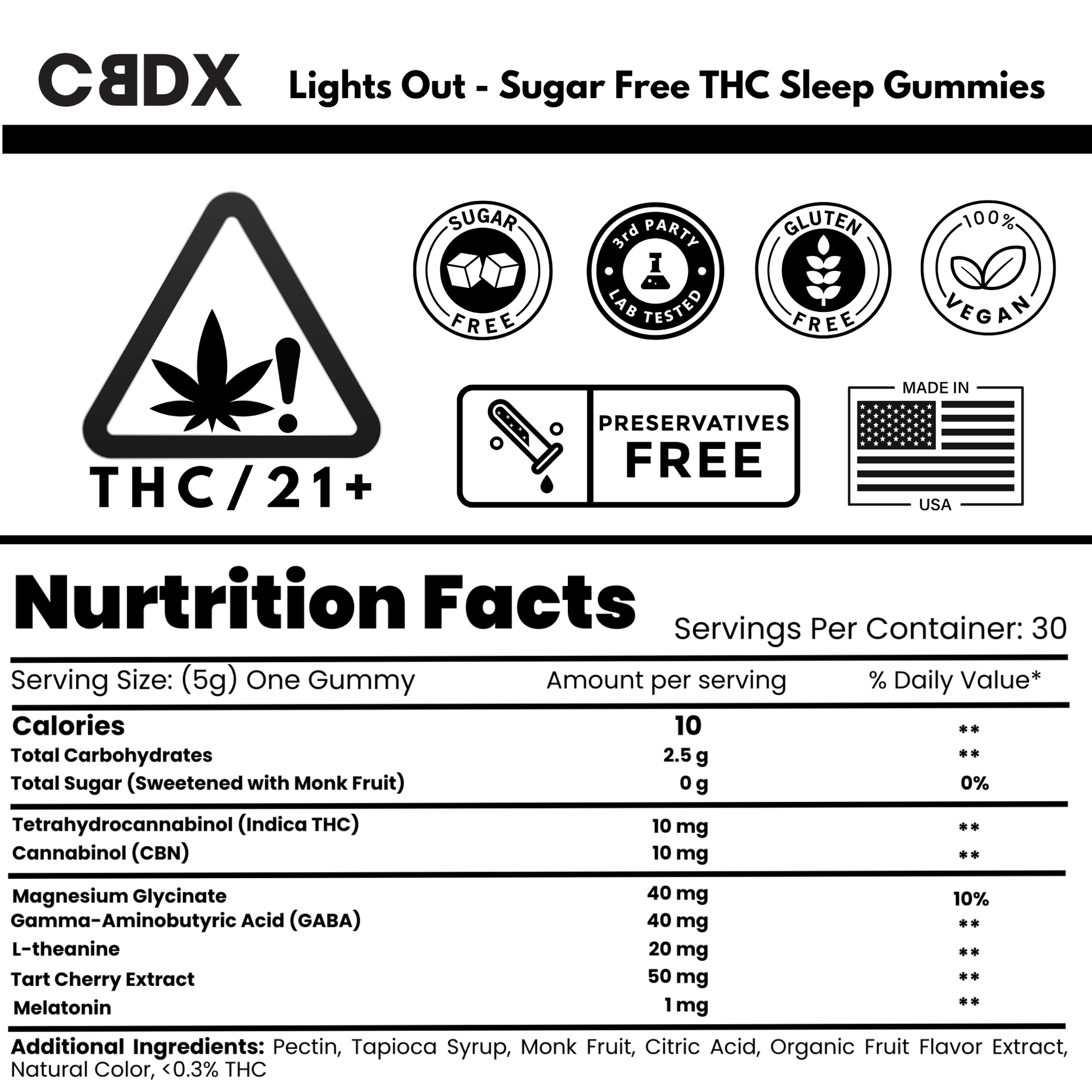 Lights Out - THC/CBN Sleep Gummies 30x Sugar - Free - CBDX.com